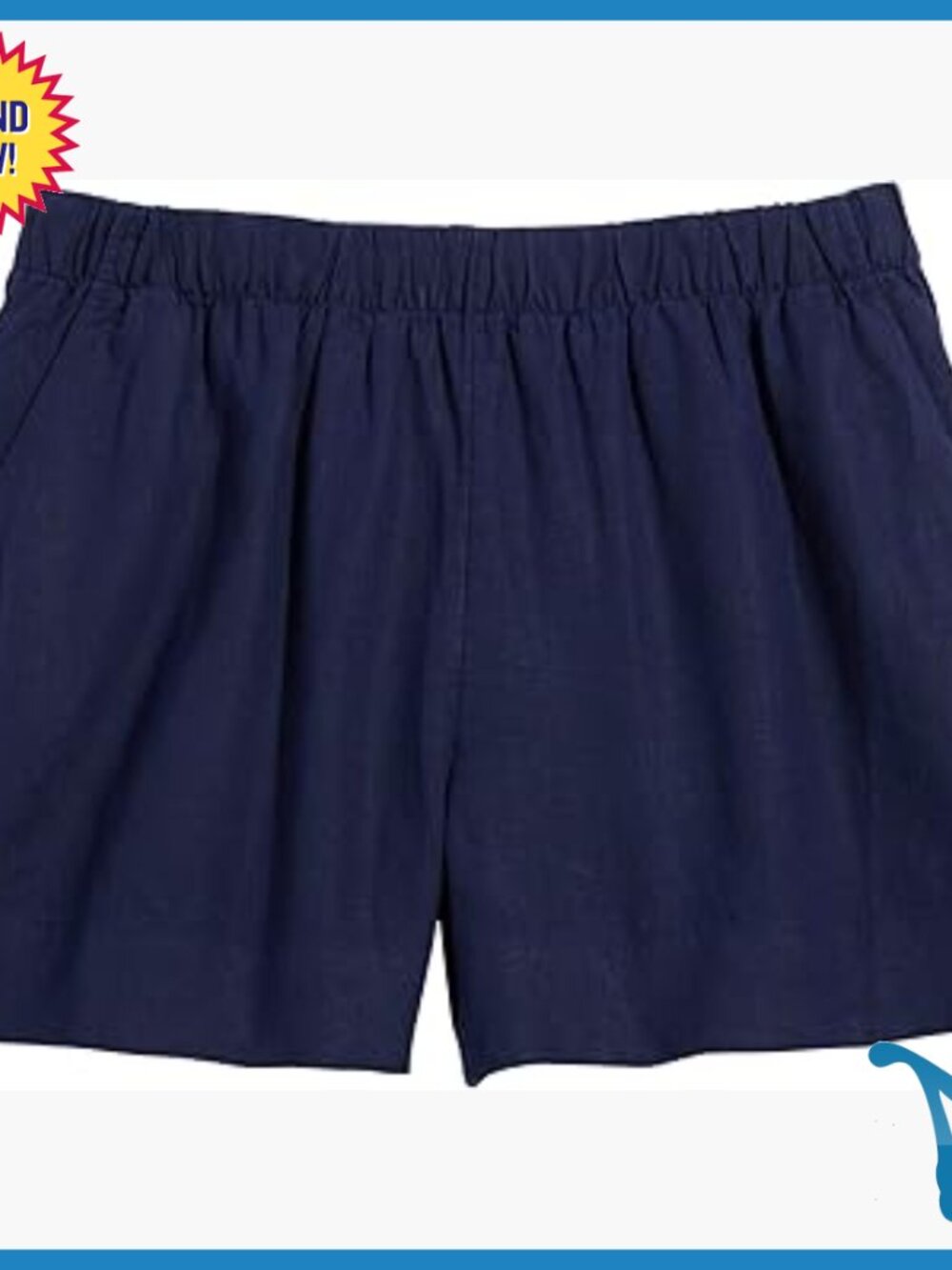 Linen Pull-On Shorts with Elastic Waist, Relaxed Fit, Side Pockets